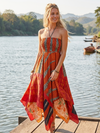 Orange Handmade Boho Sundress for Women – Flowy Halter Dress S/M