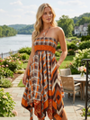 Orange Brown Boho Sundress for Women – Hi-Low Flowy Bohemian Dress S/M