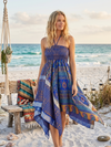 Women’s Floral Boho Skirt Dress Blue Sundress | Flowy Summer Dress S/M