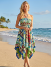 Women’s Ibiza Dress Green Blue Printed Sundress | Boho Resort Wear S/M
