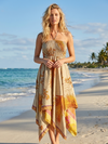 Women’s Yellow Beige Summer Dress | Boho Chic Flowy Maxi Dress S/M