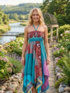 Women’s Floral Blue Printed Sundress Boho Skirt Dress for Summer  S/M