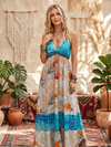 Women’s Blue Boho Maxi Sundress – Flowy Strap Dress for Summer Style S/M