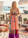 Women’s Pink Strap Summer Travel Maxi Dress – Boho Chic Flowy Vacation Dress S/M