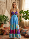 Women’s Blue Strap Maxi Dress – Boho Chic Flowy Summer Maxi Dress, Beach S/M