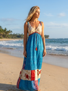 Women’s Blue Strappy Sundress – Flowy Maxi Dress | Boho Summer Beach Dress S/M