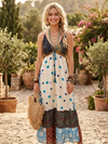 Women’s Fall Maxi Dress White Polka Dot Strap Dress – Boho Chic Autumn Maxi Dress M/L
