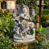 Handcrafted Grey Granite Krishna Murti with Kamadhenu Temple Decor