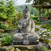 PRE ORDER-Hand Carved Stone Buddha Statue Seated Lotus Meditation Granite Garden Sculpture