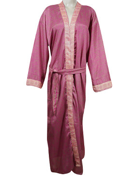 Bohemian Recycle Silk kimono Robe with belt, Bachlorette Gift, Soft pink Printed Jacket, L-2X