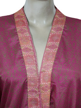 Bohemian Recycle Silk kimono Robe with belt, Bachlorette Gift, Soft pink Printed Jacket, L-2X