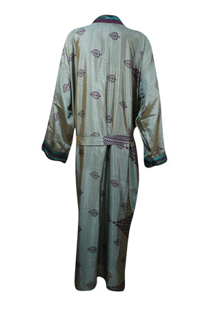 Gray Kimono Robe, Handmade Boho Festival Beachwear, Morning Robe, Beach Cover Up L-2X