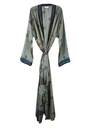 Gray Kimono Robe, Handmade Boho Festival Beachwear, Morning Robe, Beach Cover Up L-2X