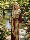 Recycled Silk Sari Kimono Robe | Beige Boho Beach Cover Up, Duster & House Robe L-2X