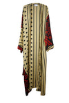 Recycled Silk Sari Kimono, Duster, House Robe, Beige Boho Beach Cover Up L-2X