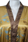 Womens golden dressing gown, kimono robe, Recycle Silk Printed Duster, nightwear L-2X