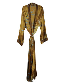  Womens golden dressing gown, kimono robe, Recycle Silk Printed Duster, nightwear L-2X
