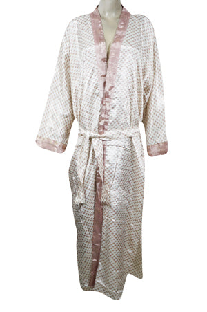 White Pink Kimono Robe, Duster, Bohemian Beachwear, Morning Robe, Beach Cover Up L-2X