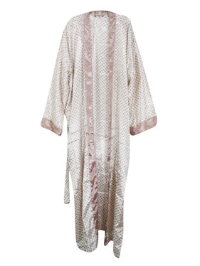 White Pink Kimono Robe, Duster, Bohemian Beachwear, Morning Robe, Beach Cover Up L-2X