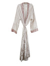 White Pink Kimono Robe, Duster, Bohemian Beachwear, Morning Robe, Beach Cover Up L-2X