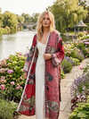 Pink Floral Print Resort Wear Jacket | Boho Flowy Duster Robe L-2X