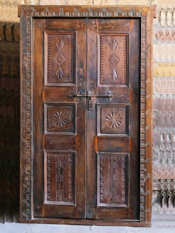 Antique Door, Vintage Indian Doors, Carved Old World Teak Doors, 78x50