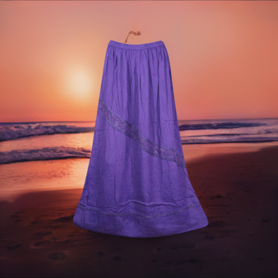 Amethyst Boho Western Long Skirt, Embroidered Maxi Skirts S/M/L