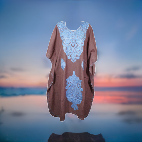 Beach Kaftan Short Dress, Pink Embroidered Cotton Handmade Kimono Caftan Dresses L-2X