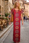 Women's Red Printed Cotton Kaftan Maxi Dress | Short Sleeve Casual Lounger L