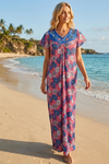 Women's Boho Pink Floral Caftan Maxi Dress | Flowing Nightgown Lounger  L