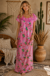 Pink Floral Maternity Maxi Dress | Comfortable Sleepwear & Lounge Dress for Women M