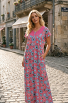 Boho Pink & Blue Maxi Lounger Dress – Patio Dress, Relaxed Summer Kaftan Style M