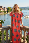 Floral Printed Maxi Nightgown Dress – Red & Blue Long Night Dress for Women  L