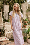 Pink White Daisy Printed Maxi Kaftan Dress for Women – Flowy Caftan Gown M