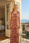 Women's Cotton Nightgown Caftan Dress | Sleeveless Purple & Yellow Nighty L