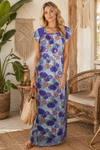 Purple Gray Floral Printed Maxi Dress | Boho Maternity Dress for Women, M