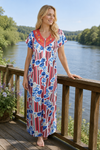 Boho Blue & White Floral Caftan Maxi Dress | Elegant Resort Wear Kaftan for Women M