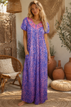 Pink Blue Floral Printed Maxi Dress Nightgown | Boho Lounge & Sleepwear Dress  L