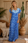Blue Floral Printed Maternity Maxi Dress Comfortable Boho Sleep & Lounge Wear M