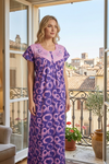 Women's Boho Caftan Maxi Dress | Pink & Purple Floral Print | Loose Kaftan Gown  M