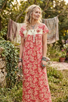Red Yellow Floral Printed Caftan Maxi Nighty – Women's Soft Lounge & Sleep Wear Gown M