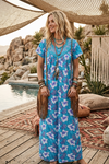 Soft Knit Caftan Dress Blue Floral Maxi Nightgown | Comfortable Lounge & Sleepwear  L