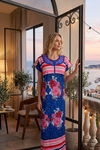 Boho Blue Muumuu Nightgown Dress | Floral Summer Housedress & Lounge Caftan  M