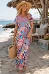 Pink Floral Muumuu Caftan Dress for Women | Short Sleeve Maxi Lounge Dress  M