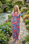 Women's Nightgown Caftan Dress – Red Blue Floral Kaftan Maxi Dress Resort Wear M