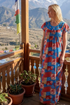 Boho Red Blue Maxi Dress – Women's Lounger & Patio Dress for Relaxed Resort Style  L