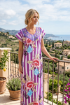 Maxi Dress Purple White Floral Printed Sleepwear Dress – Women's Boho Nightgown M