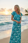 Ocean Blue Floral Maxi Dress Nightgown | Bohemian Lounge & Resort Wear M