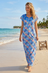 Blue Floral Maternity Maxi Dress | Comfortable Sleepwear & Lounge Dress for Moms M