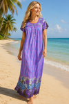 Boho Purple Floral Caftan Maxi Dress | Elegant Floral Nightgown & Lounge Kaftan M